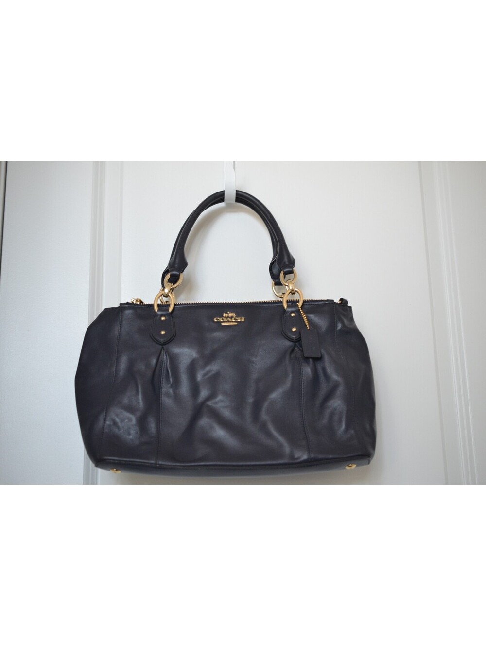 Coach Kristin Navy Leather Triple Zip Satchel Shoulder Bag Gold Hardware